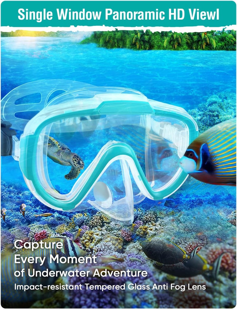 Seovediary Snorkel Set Adults Snorkeling Gear Anti-Fog Panoramic View Swim Mask Dry Top Snorkel Kit with Carry Bag for Snorkeling Scuba Diving Swimming Travel - Image 3